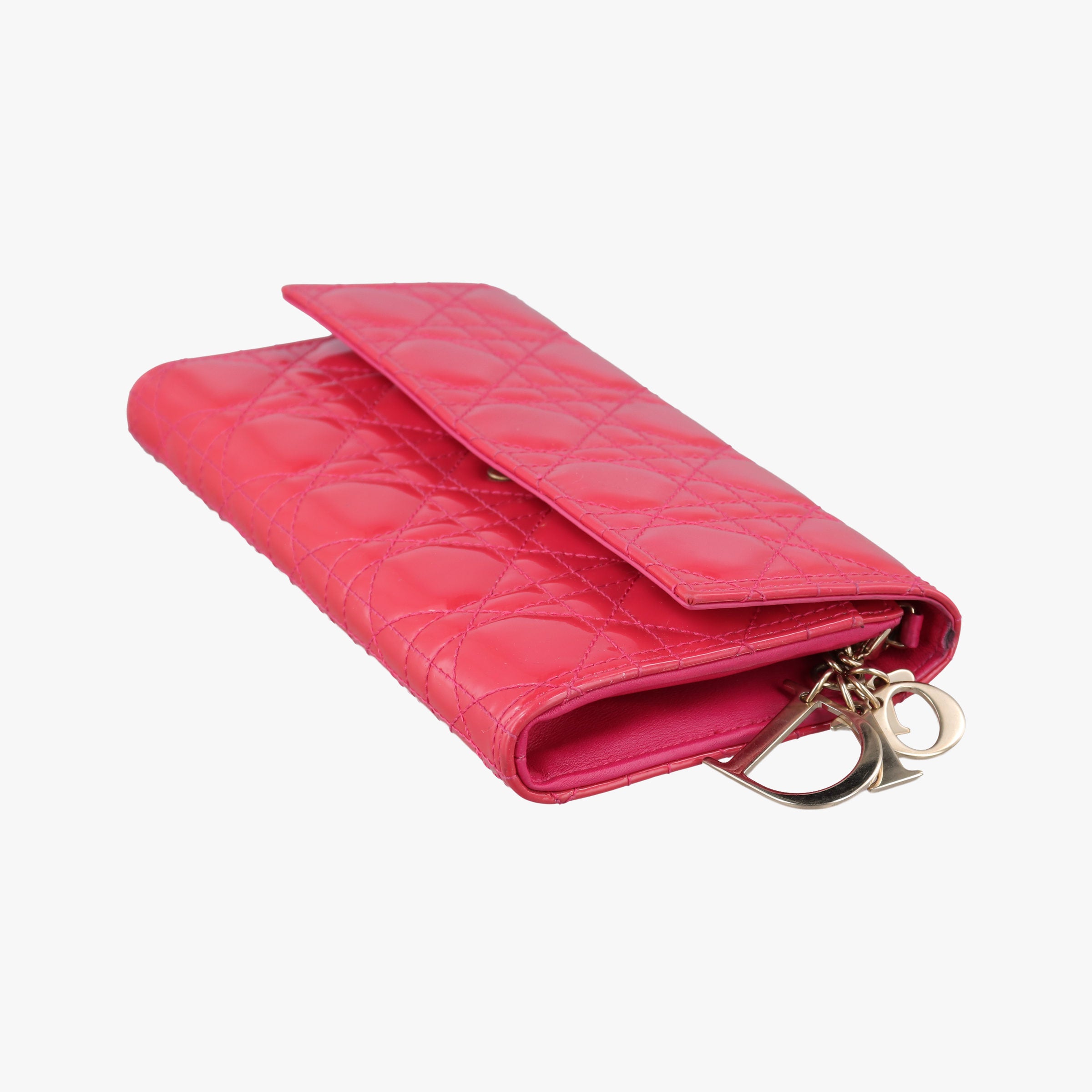Pre-owned Christian Dior Lady Dior cannage Red Patent  shoulderbag | stylenewstar