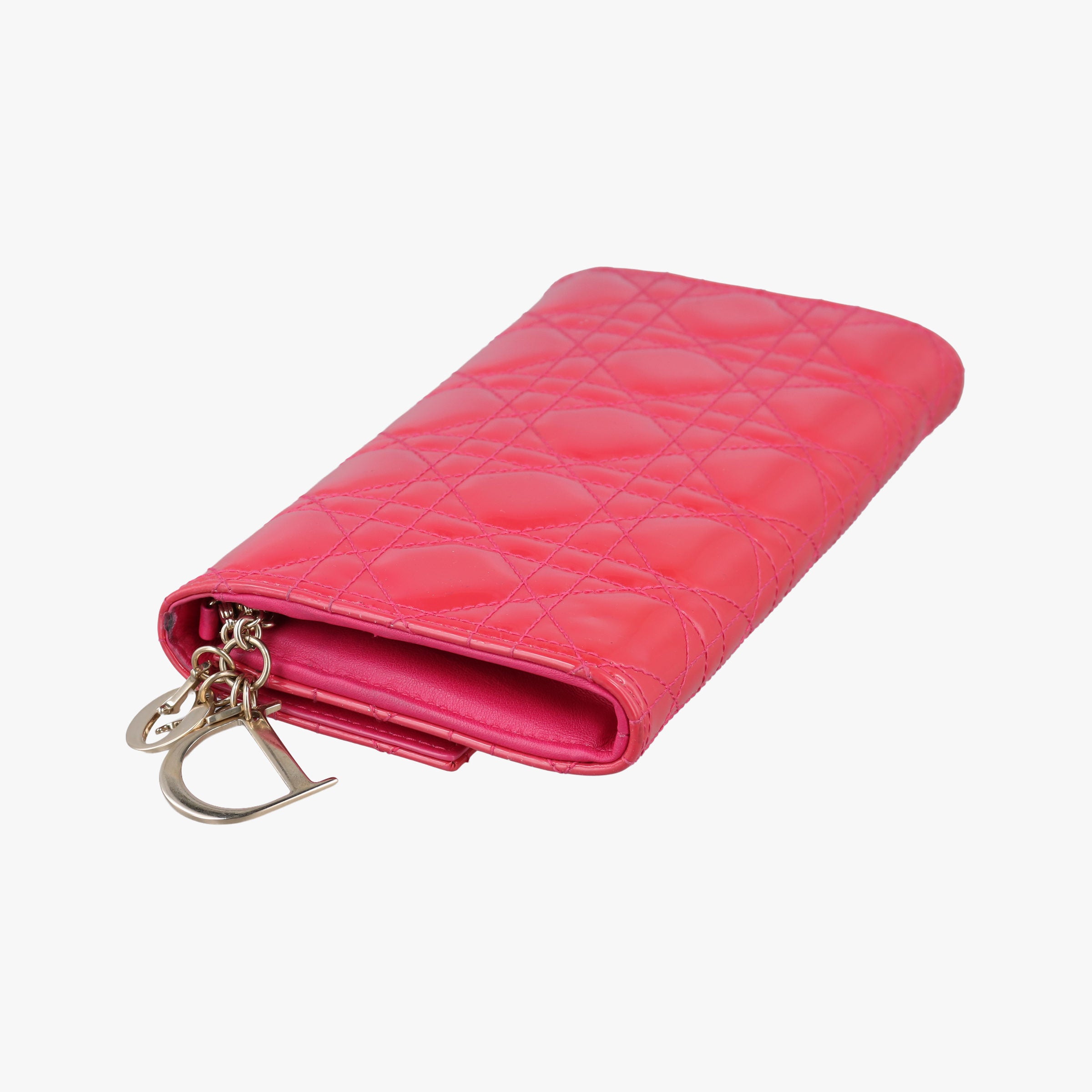 Pre-owned Christian Dior Lady Dior cannage Red Patent  shoulderbag | stylenewstar