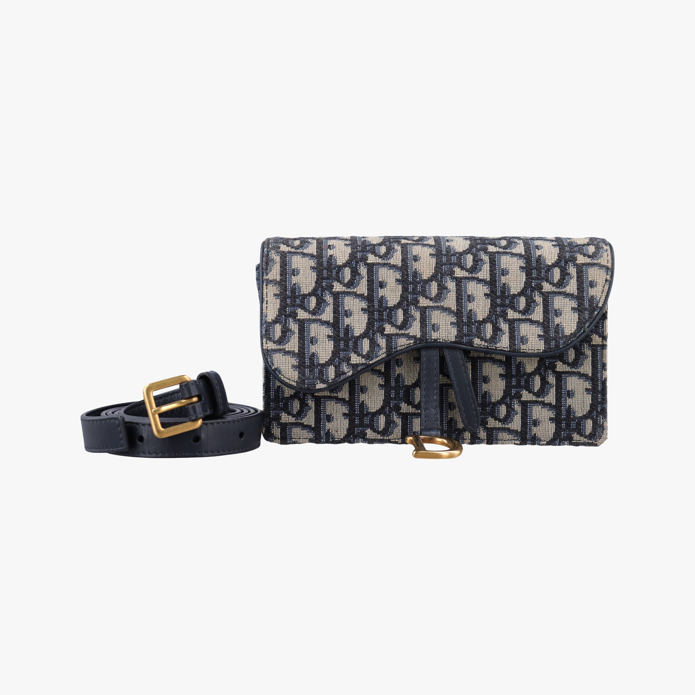 Pre-owned Christian Dior Saddle Navy jacquard×Leather  bum bag/waist bag | stylenewstar