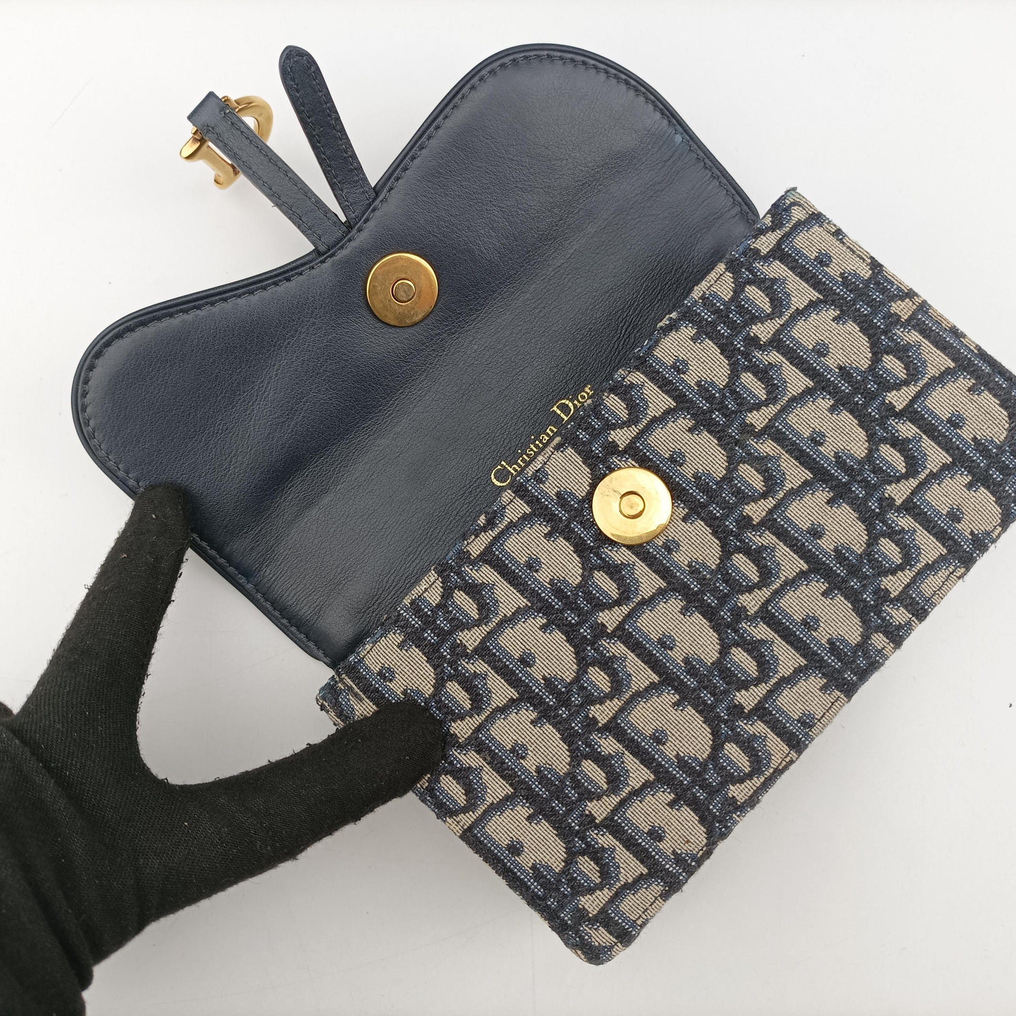 Pre-owned Christian Dior Saddle Navy jacquard×Leather  bum bag/waist bag | stylenewstar