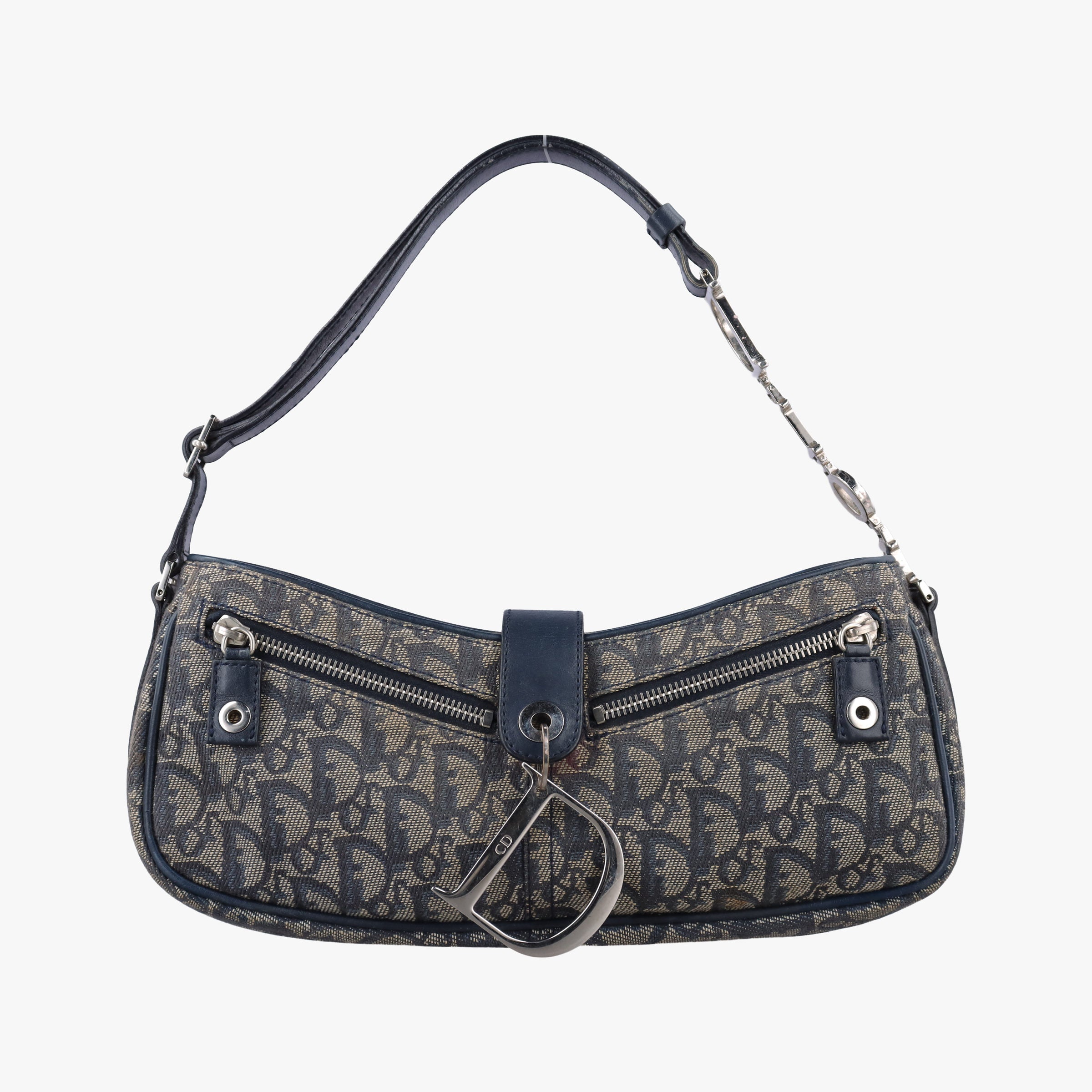 Pre-owned Christian Dior Trotter Navy Jacquard  shoulderbag | stylenewstar