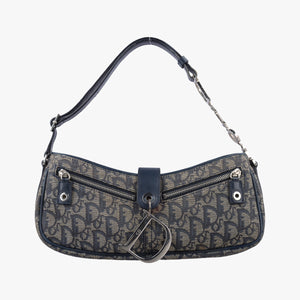 Pre-owned Christian Dior Trotter Navy Jacquard  shoulderbag | stylenewstar