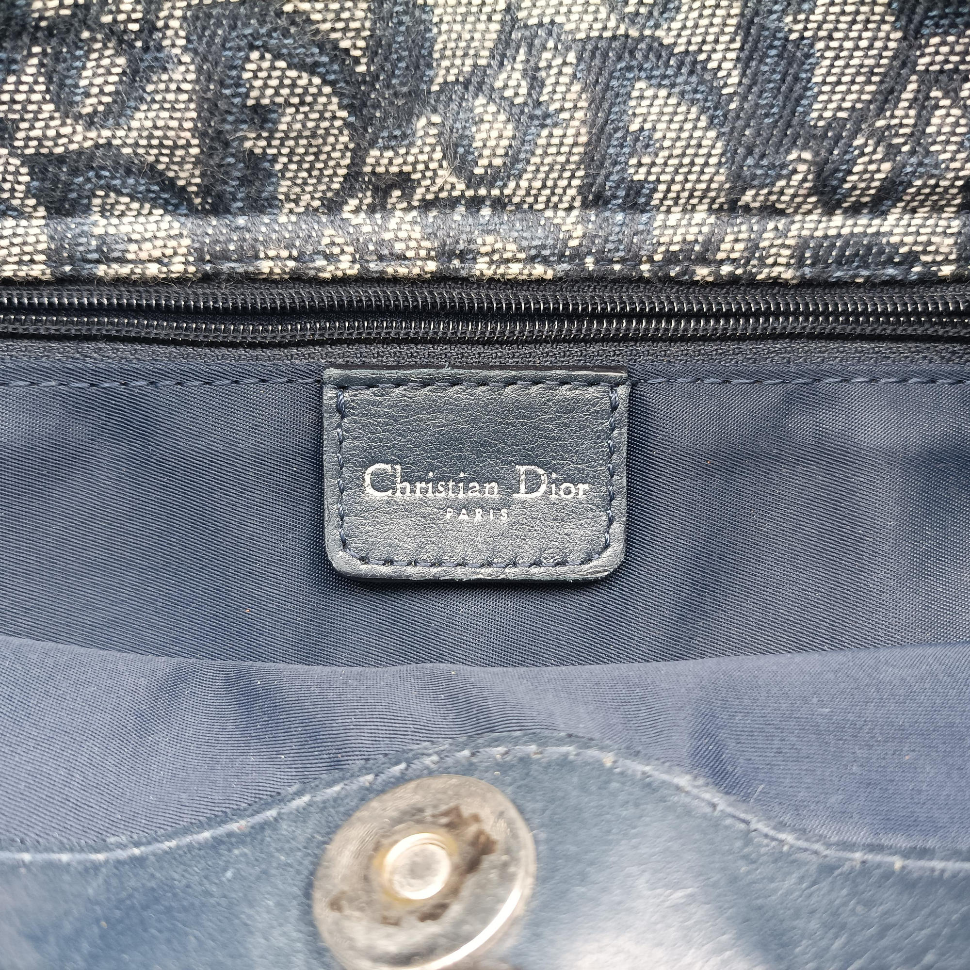 Pre-owned Christian Dior Trotter Navy Jacquard  shoulderbag | stylenewstar