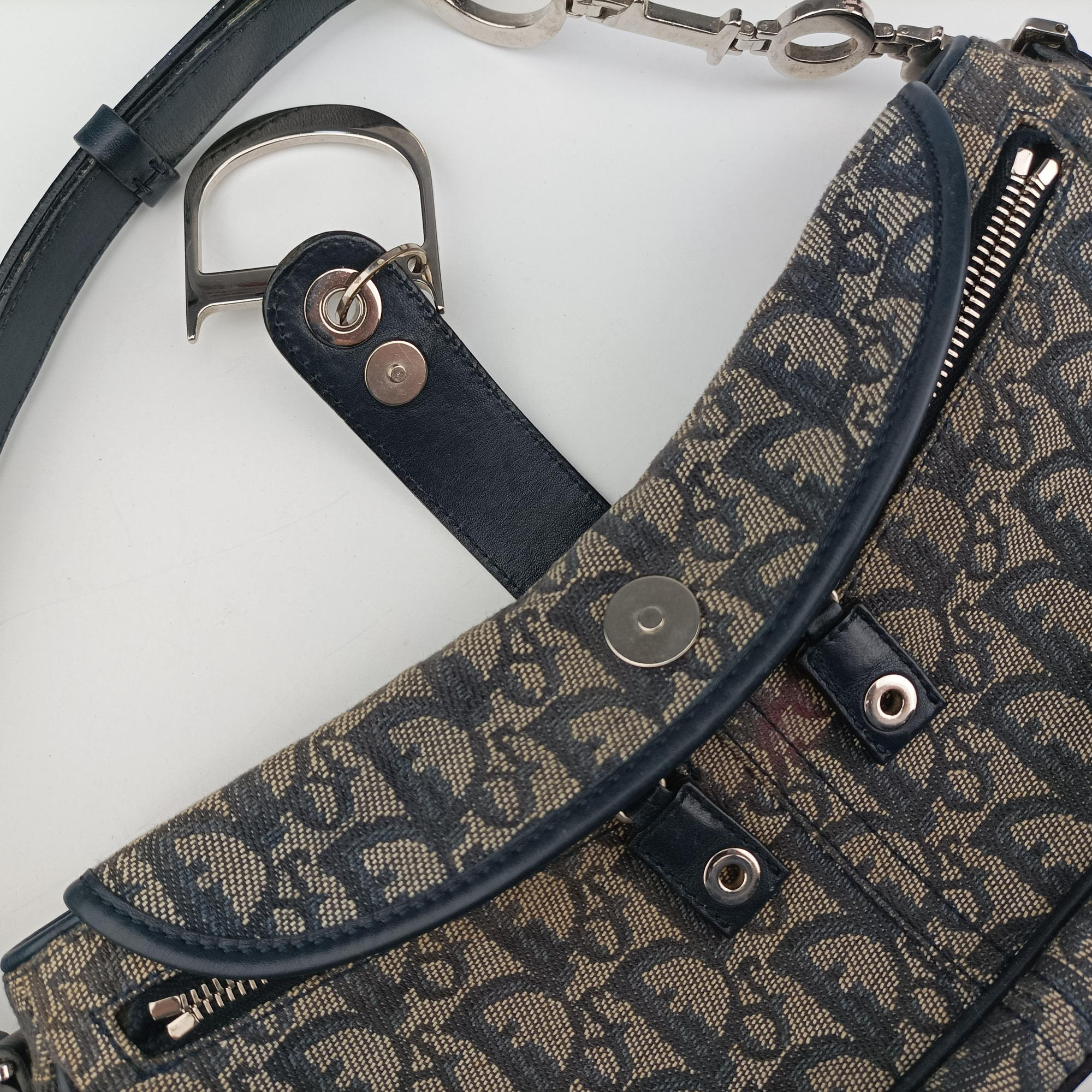 Pre-owned Christian Dior Trotter Navy Jacquard  shoulderbag | stylenewstar