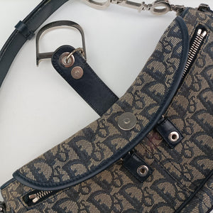 Pre-owned Christian Dior Trotter Navy Jacquard  shoulderbag | stylenewstar