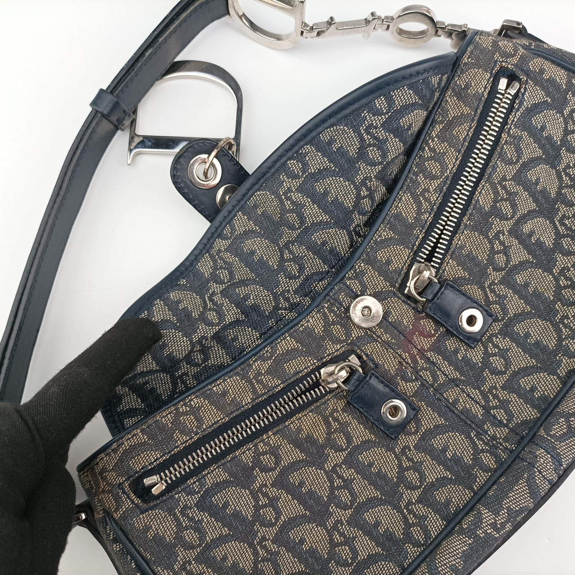 Pre-owned Christian Dior Trotter Navy Jacquard  shoulderbag | stylenewstar