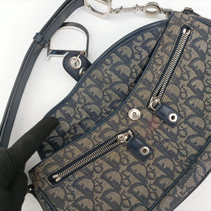 Pre-owned Christian Dior Trotter Navy Jacquard  shoulderbag | stylenewstar