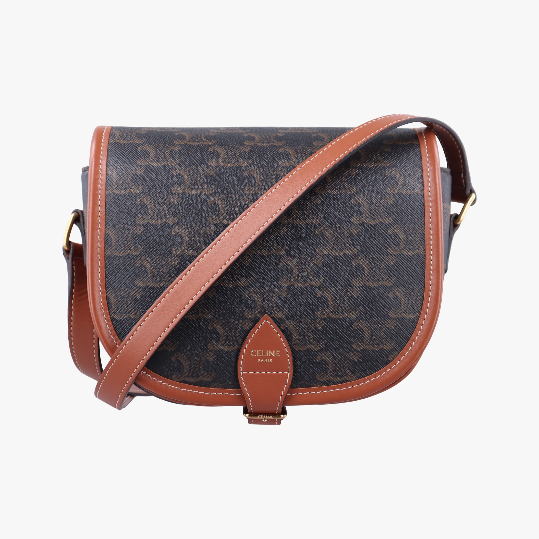 Pre-owned Celine FOLCO Triomphe Brown PVC coated canvas  shoulderbag | stylenewstar