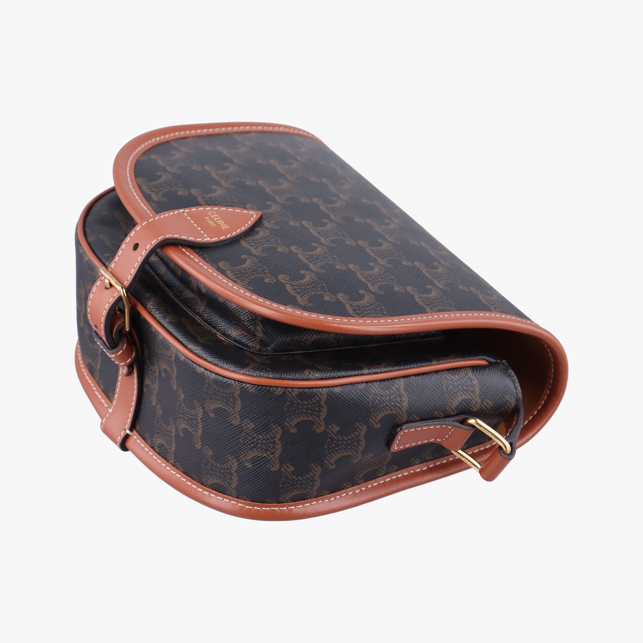 Pre-owned Celine FOLCO Triomphe Brown PVC coated canvas  shoulderbag | stylenewstar