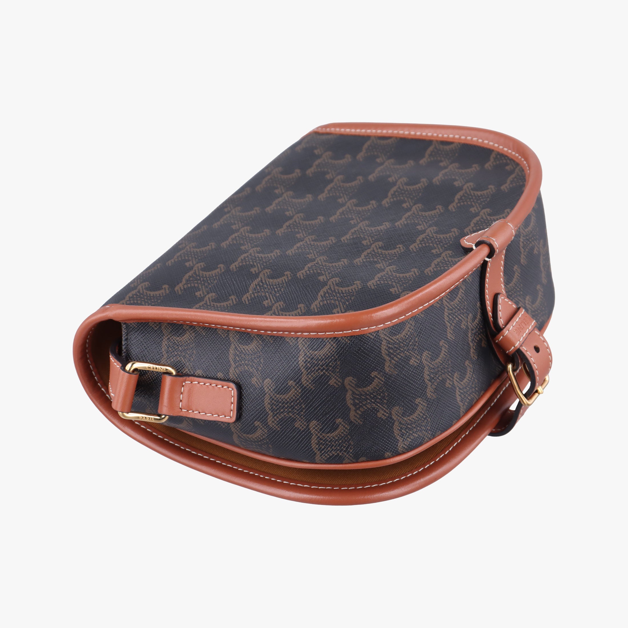 Pre-owned Celine FOLCO Triomphe Brown PVC coated canvas  shoulderbag | stylenewstar