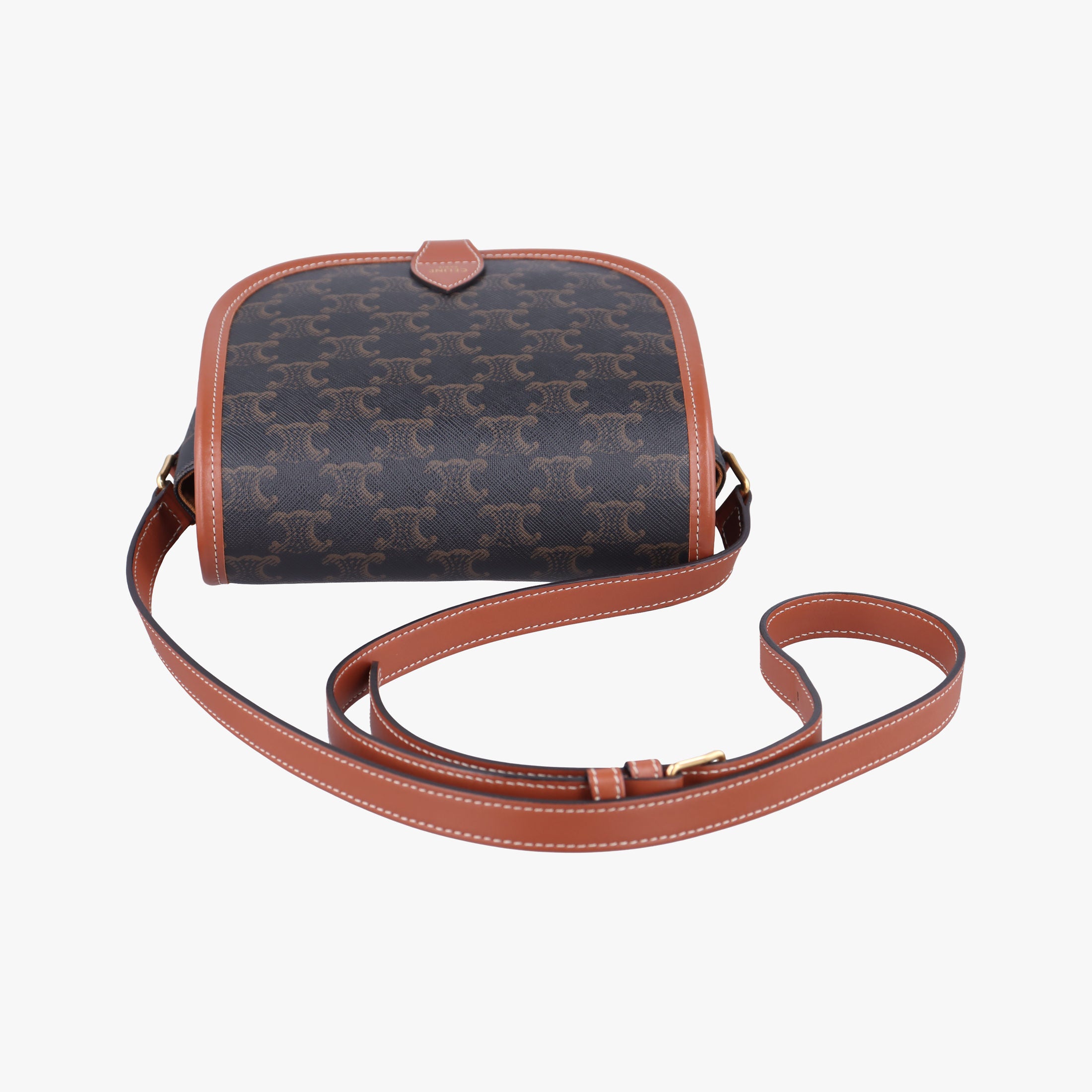 Pre-owned Celine FOLCO Triomphe Brown PVC coated canvas  shoulderbag | stylenewstar