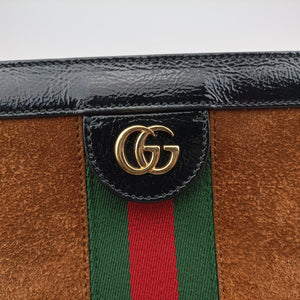 Pre-owned Gucci Ophidia Brown×black Suede×leather 503877 shoulderbag | stylenewstar