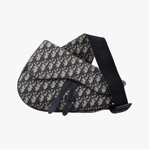 Pre-owned Christian Dior saddle Navy×Gray Jacquard  crossbodybag | stylenewstar