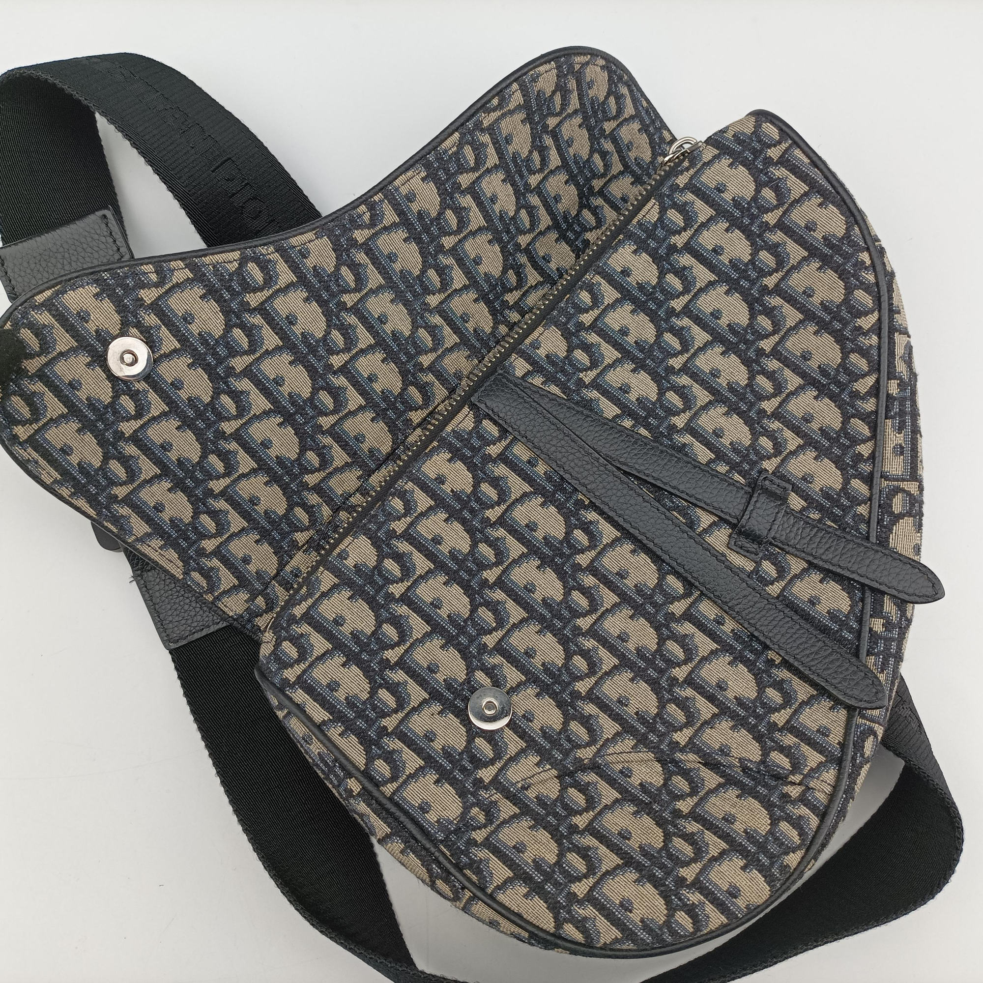 Pre-owned Christian Dior saddle Navy×Gray Jacquard  crossbodybag | stylenewstar