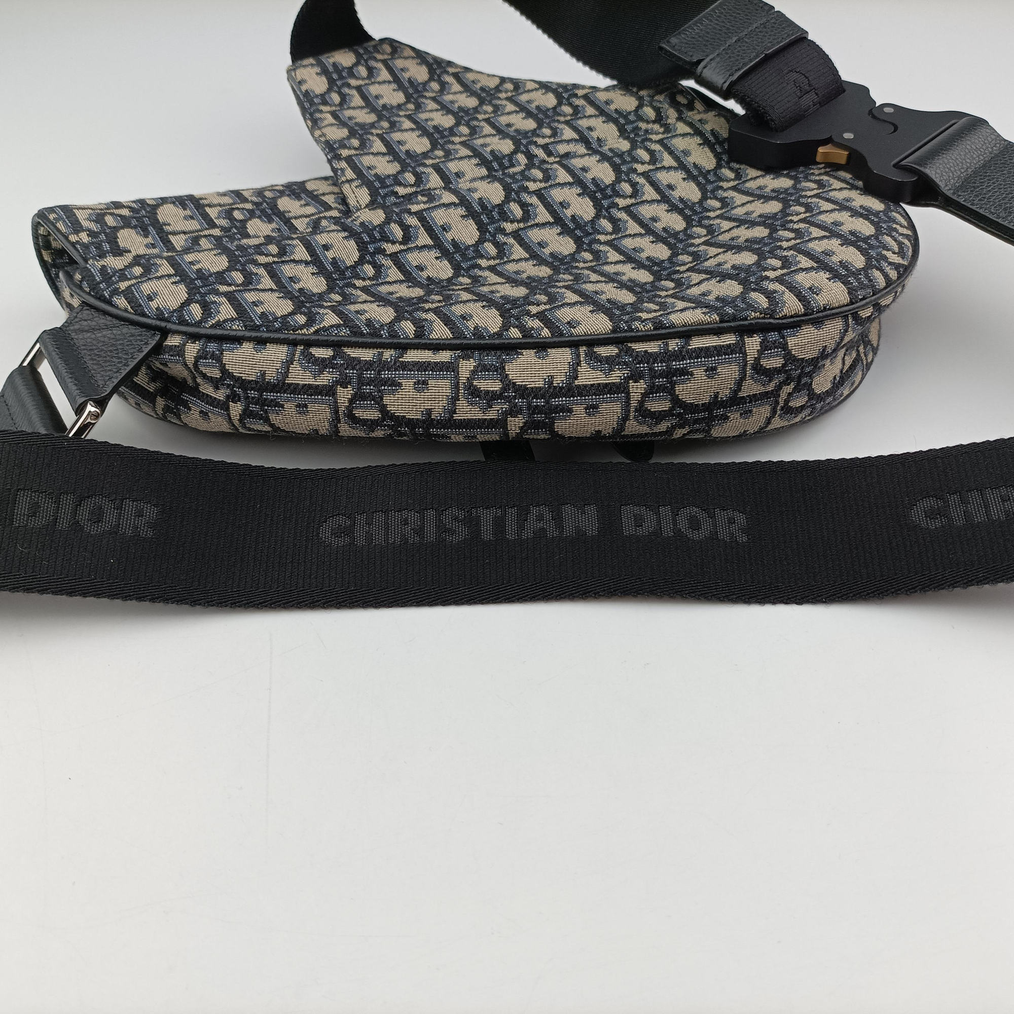 Pre-owned Christian Dior saddle Navy×Gray Jacquard  crossbodybag | stylenewstar