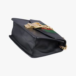 Pre-owned Gucci Sylvie Black×red×Green Leather 431666 handbag | stylenewstar