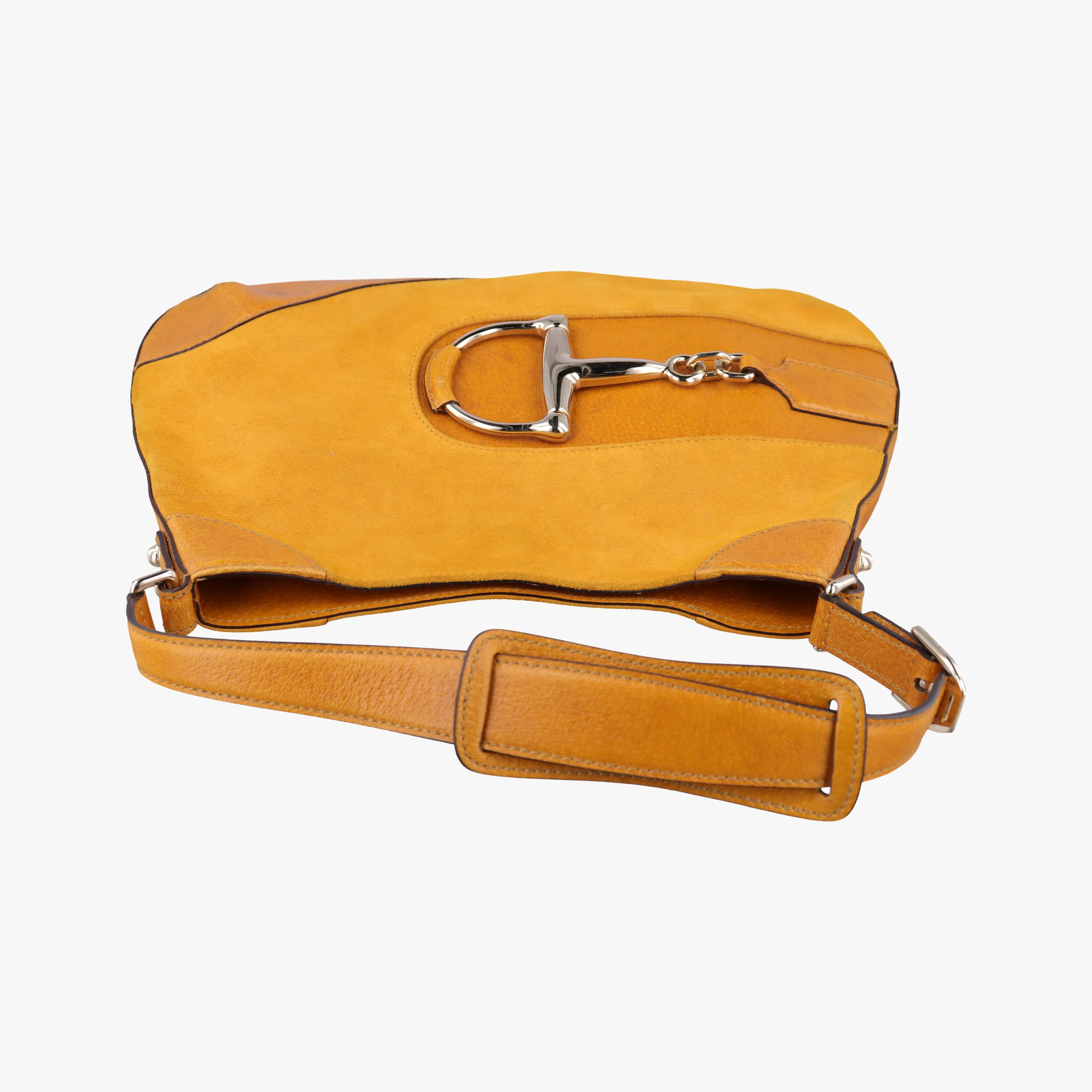 Pre-owned Gucci Horsebit Hobo Yellow Suede×leather 137388 shoulderbag | stylenewstar