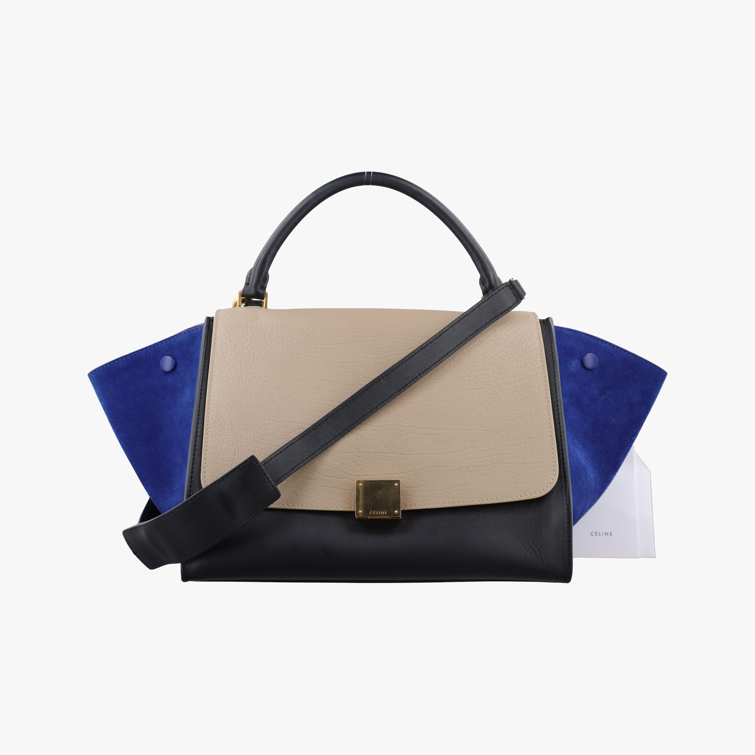Vintage Celine Trapeze Beige×black×blue Suede × leather  shoulderbag | stylenewstar