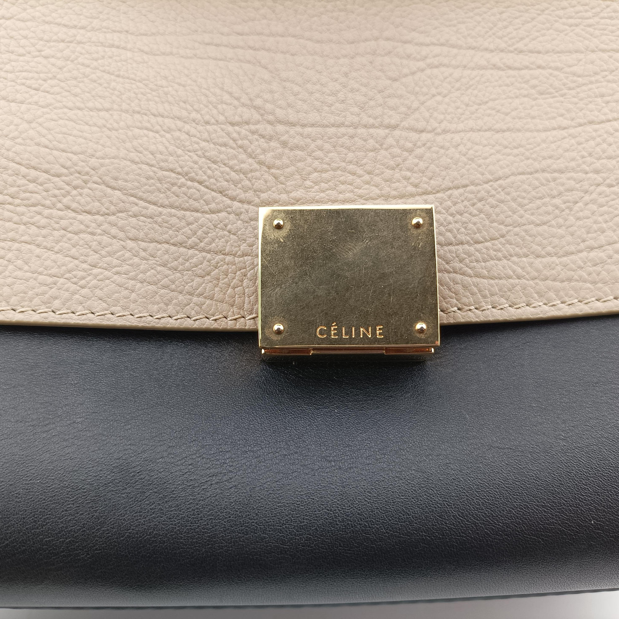 Vintage Celine Trapeze Beige×black×blue Suede × leather  shoulderbag | stylenewstar