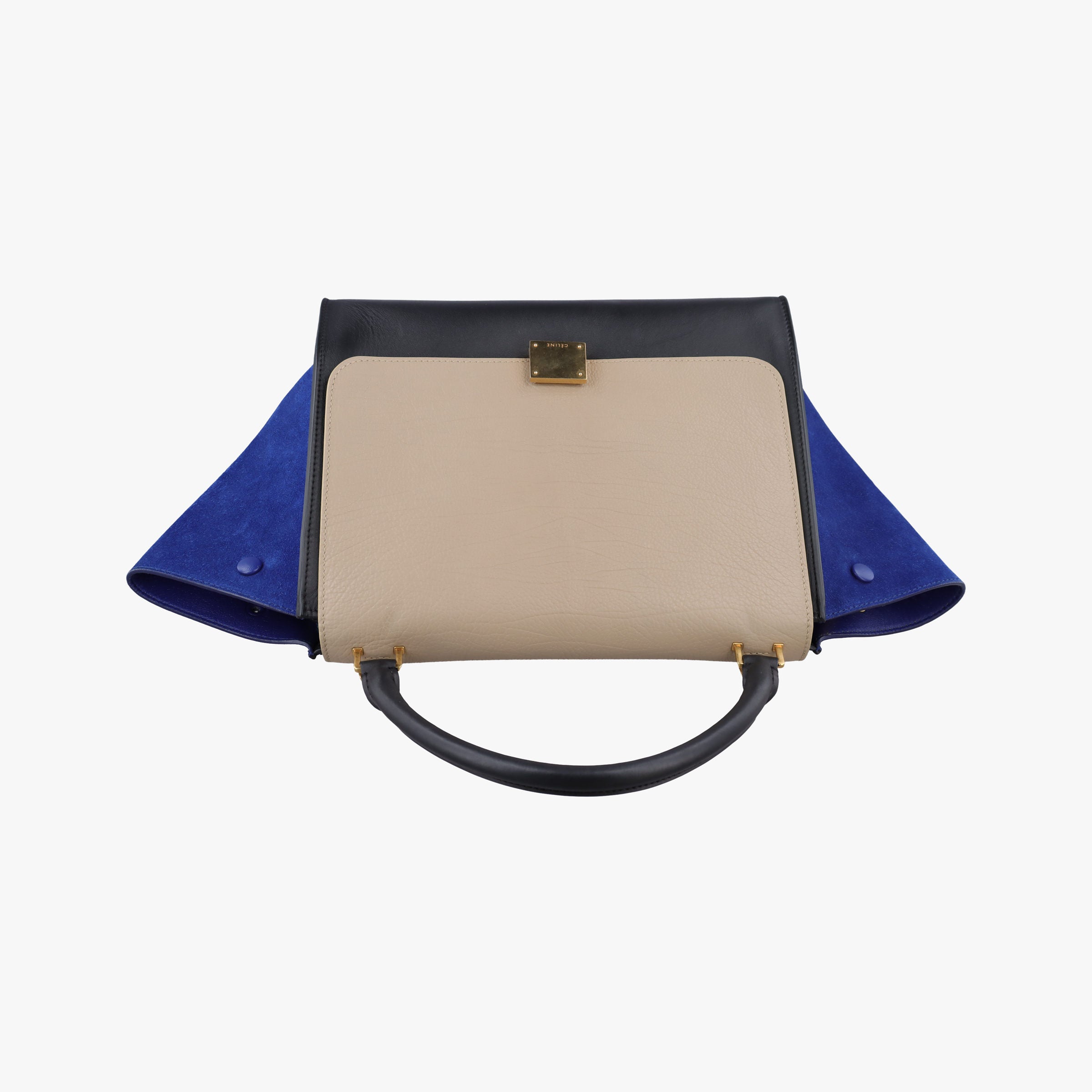 Vintage Celine Trapeze Beige×black×blue Suede × leather  shoulderbag | stylenewstar