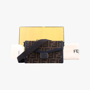 Pre-owned Fendi Zucca Soft Trunk Phone Pouch Brown canvas 7AS139 shoulderbag | stylenewstar