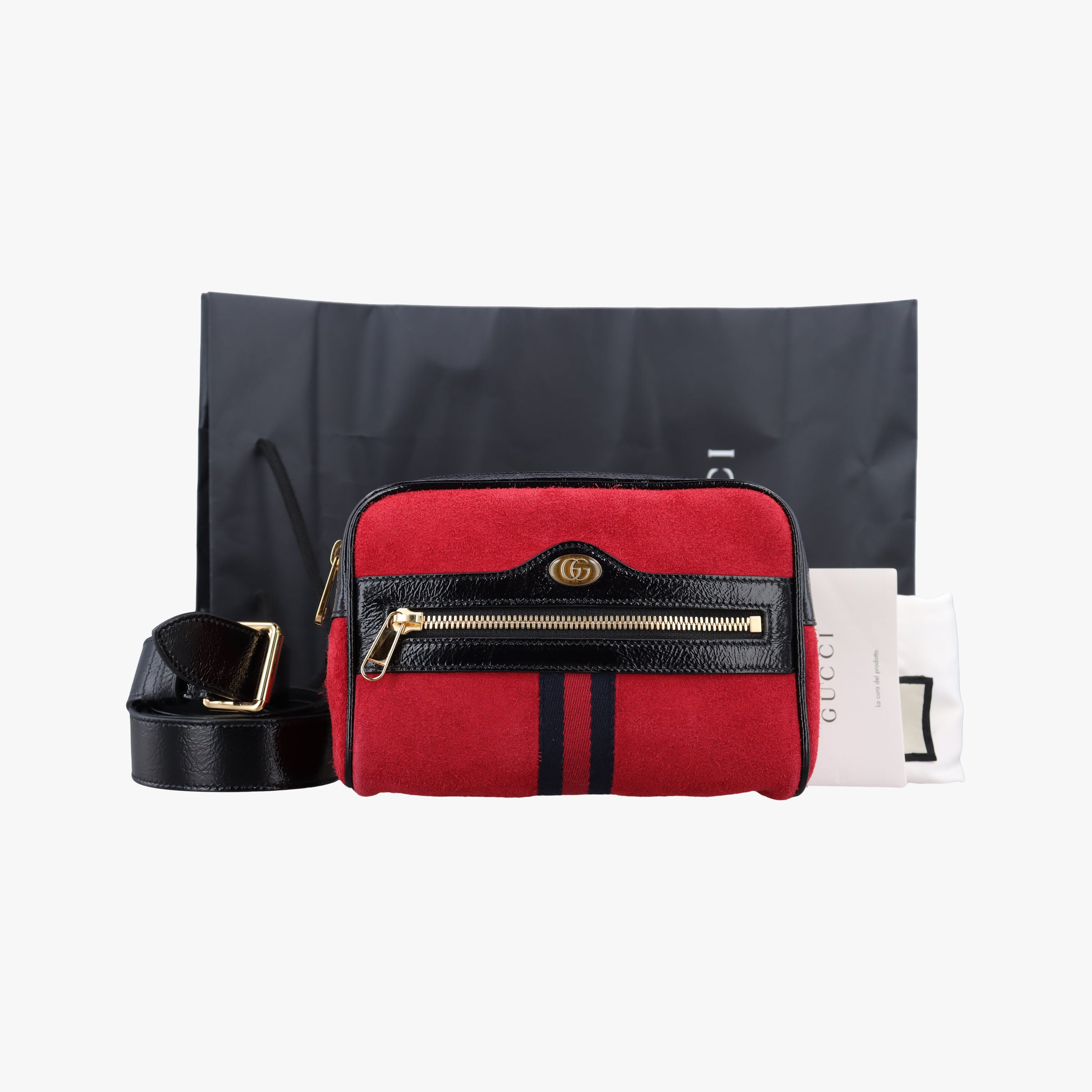 Pre-owned Gucci Ophidia Red×Black Suede× Leather 517076 bum bag/waist bag | stylenewstar