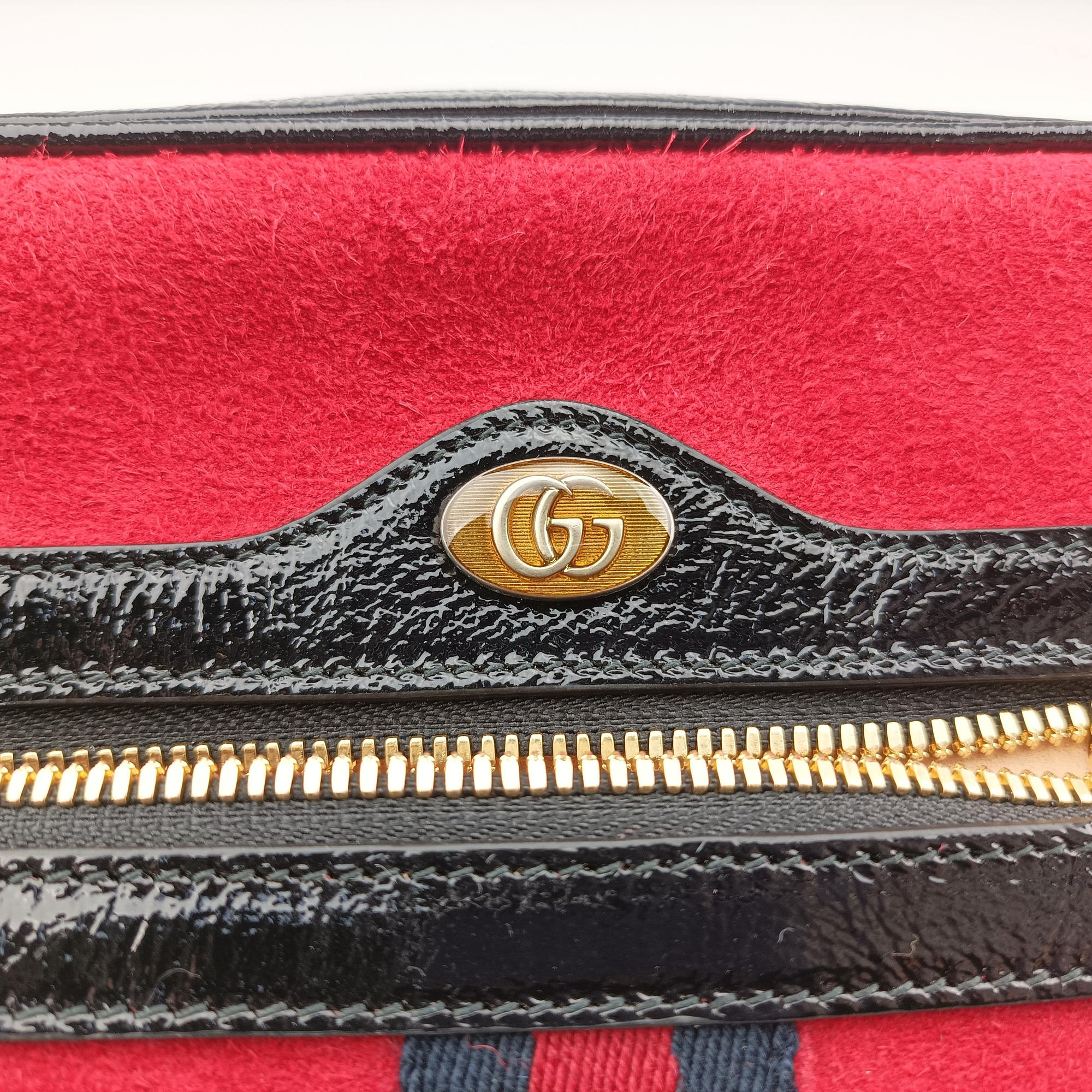 Pre-owned Gucci Ophidia Red×Black Suede× Leather 517076 bum bag/waist bag | stylenewstar