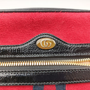 Pre-owned Gucci Ophidia Red×Black Suede× Leather 517076 bum bag/waist bag | stylenewstar