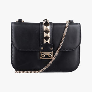 Pre-owned Valentino Rockstud Glam Lock Black Leather  shoulderbag | stylenewstar