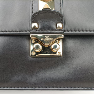 Pre-owned Valentino Rockstud Glam Lock Black Leather  shoulderbag | stylenewstar