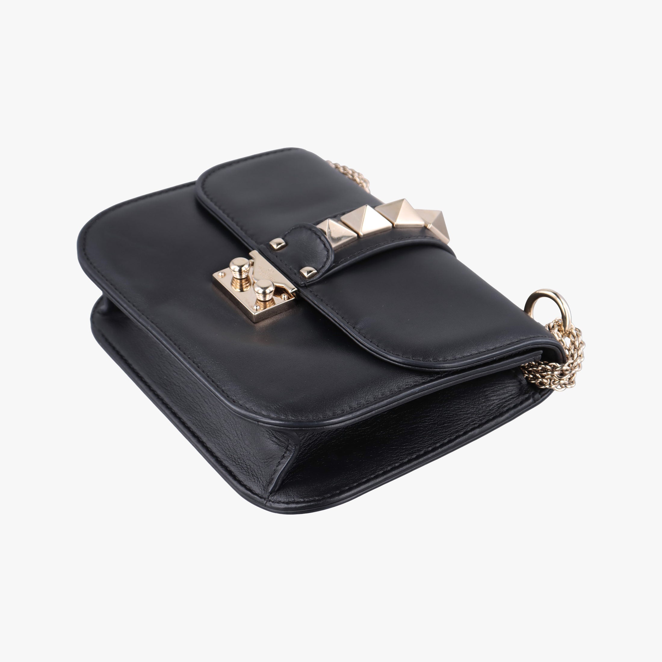 Pre-owned Valentino Rockstud Glam Lock Black Leather  shoulderbag | stylenewstar