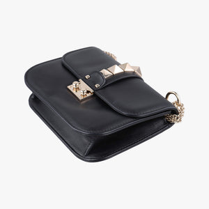 Pre-owned Valentino Rockstud Glam Lock Black Leather  shoulderbag | stylenewstar