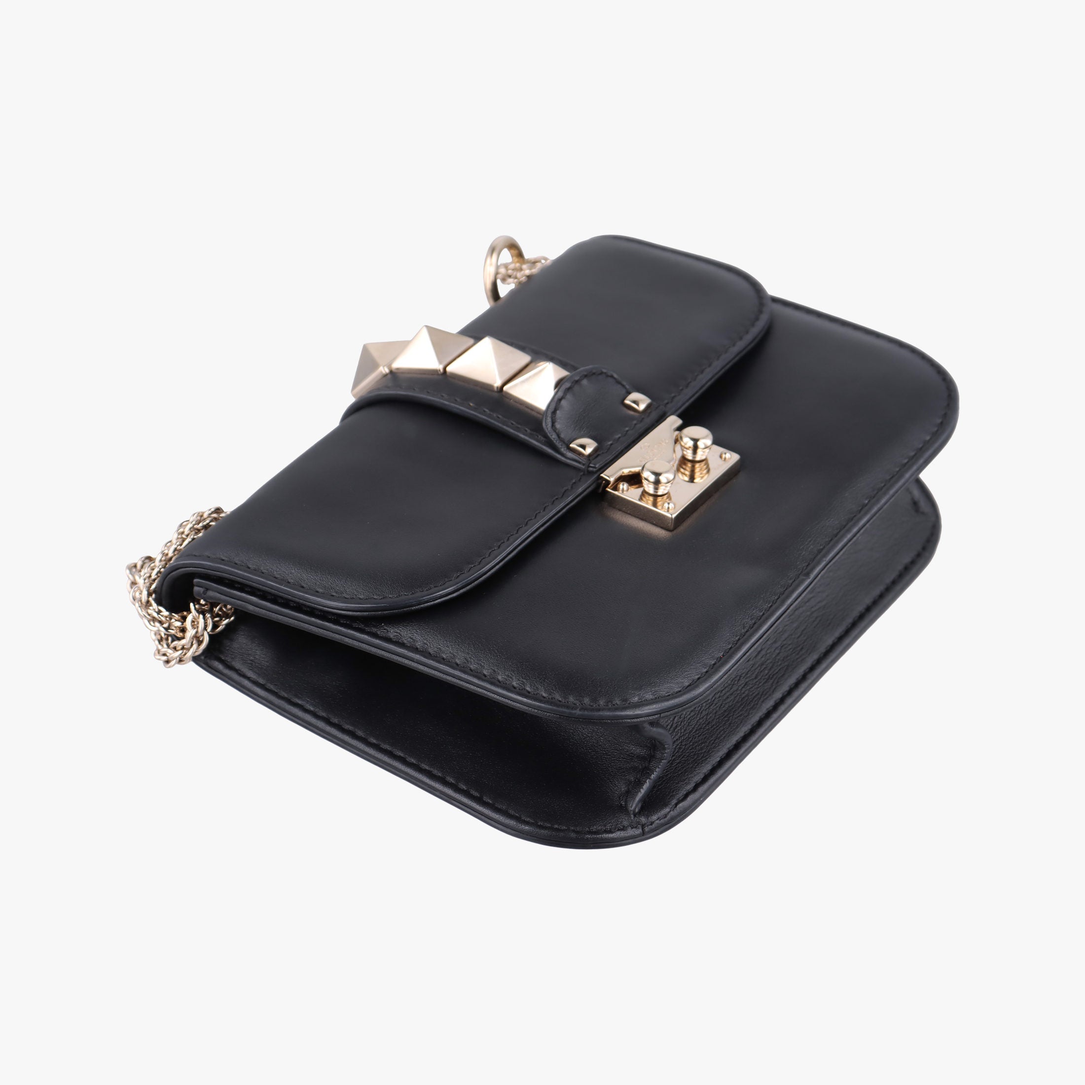 Pre-owned Valentino Rockstud Glam Lock Black Leather  shoulderbag | stylenewstar