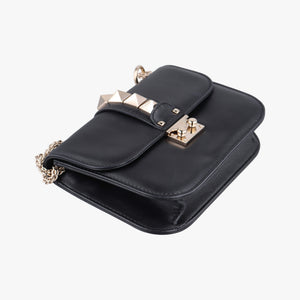 Pre-owned Valentino Rockstud Glam Lock Black Leather  shoulderbag | stylenewstar
