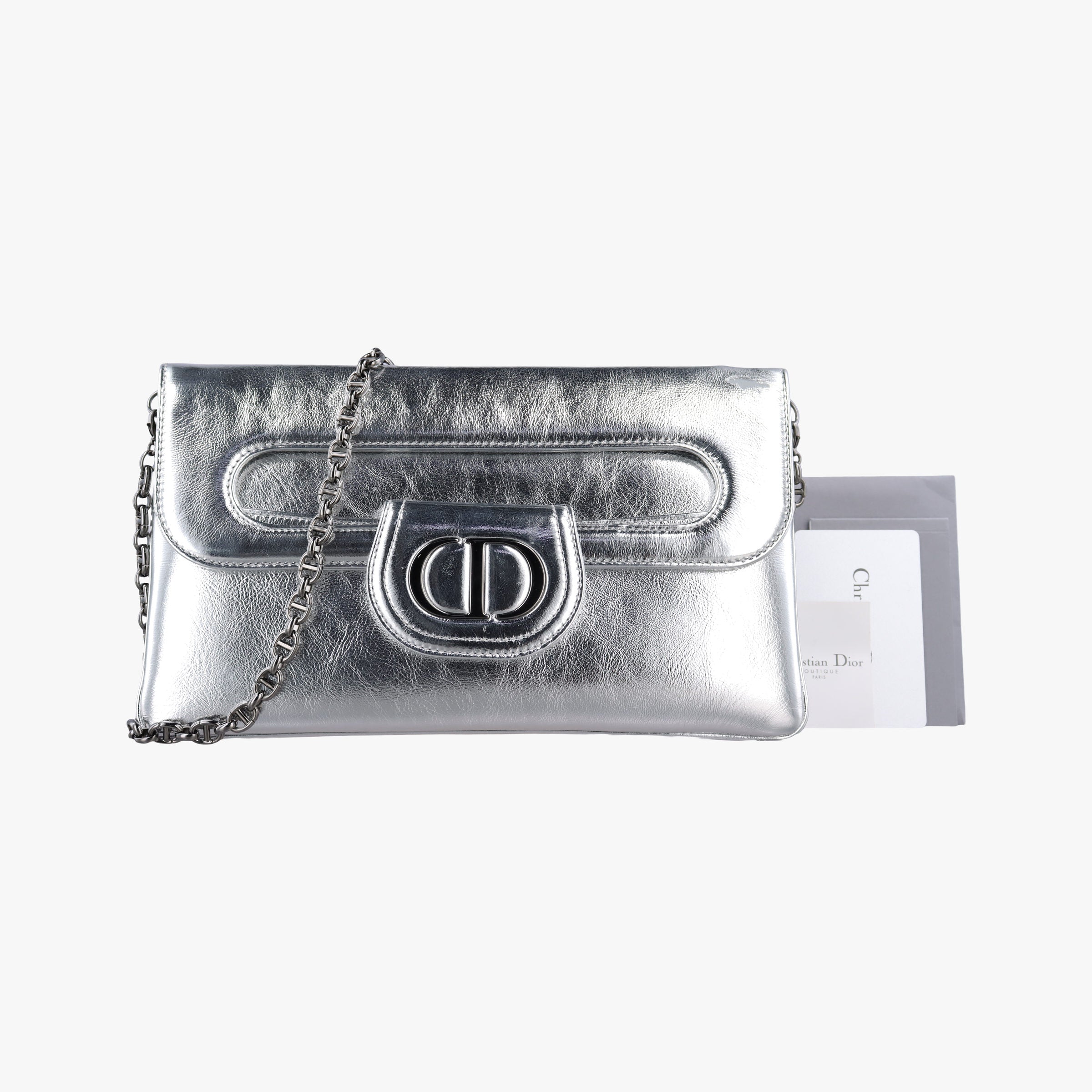 Pre-owned Christian Dior Dior double Medium Silver Leather  shoulderbag | stylenewstar