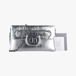 Pre-owned Christian Dior Dior double Medium Silver Leather  shoulderbag | stylenewstar