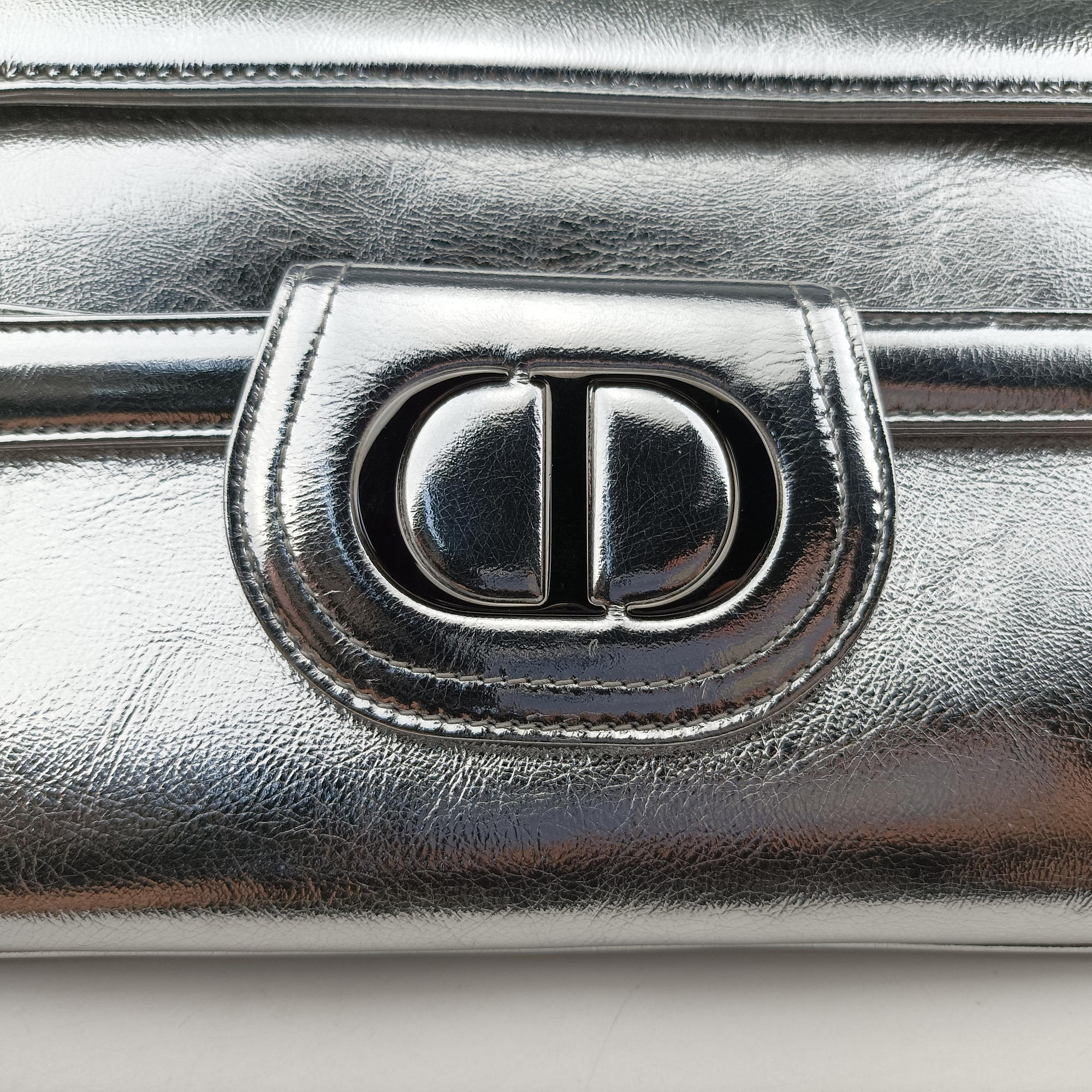 Pre-owned Christian Dior Dior double Medium Silver Leather  shoulderbag | stylenewstar