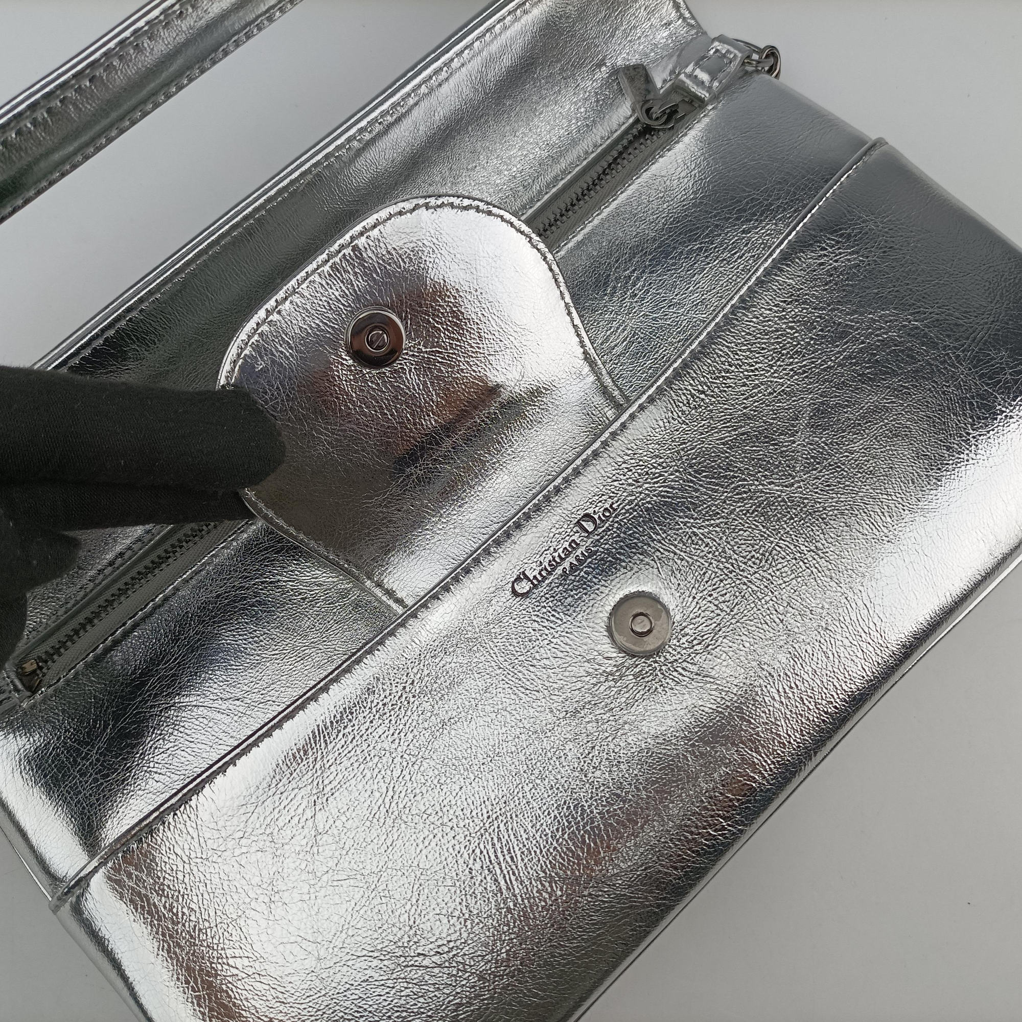 Pre-owned Christian Dior Dior double Medium Silver Leather  shoulderbag | stylenewstar