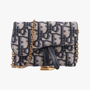 Secondhand Christian Dior Saddle Navy×Gray jacquard  shoulderbag | stylenewstar