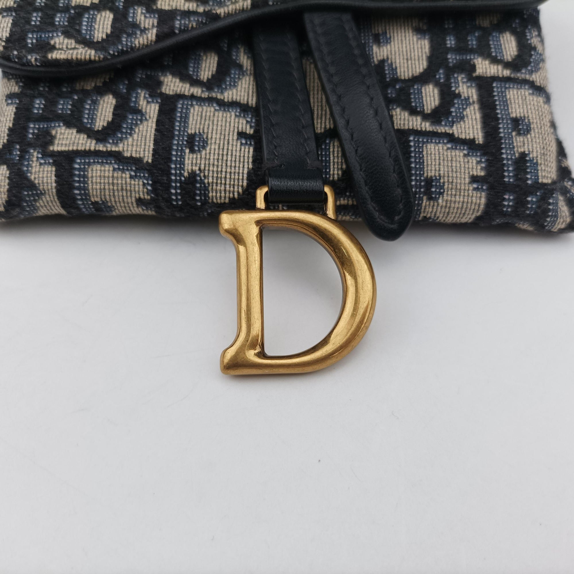 Secondhand Christian Dior Saddle Navy×Gray jacquard  shoulderbag | stylenewstar