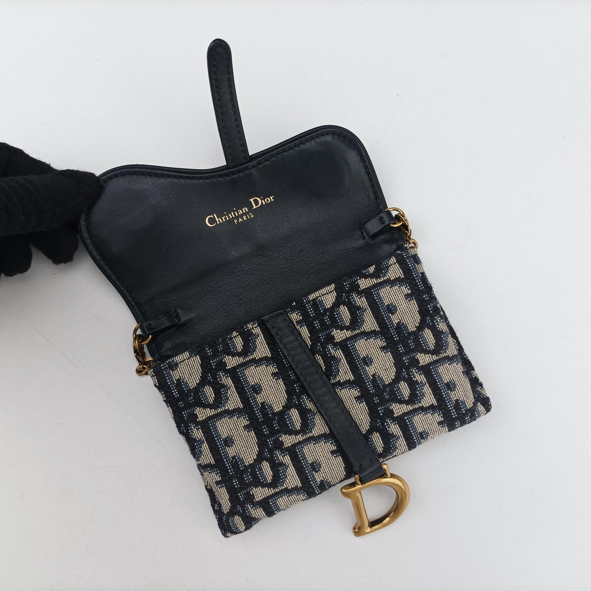 Secondhand Christian Dior Saddle Navy×Gray jacquard  shoulderbag | stylenewstar
