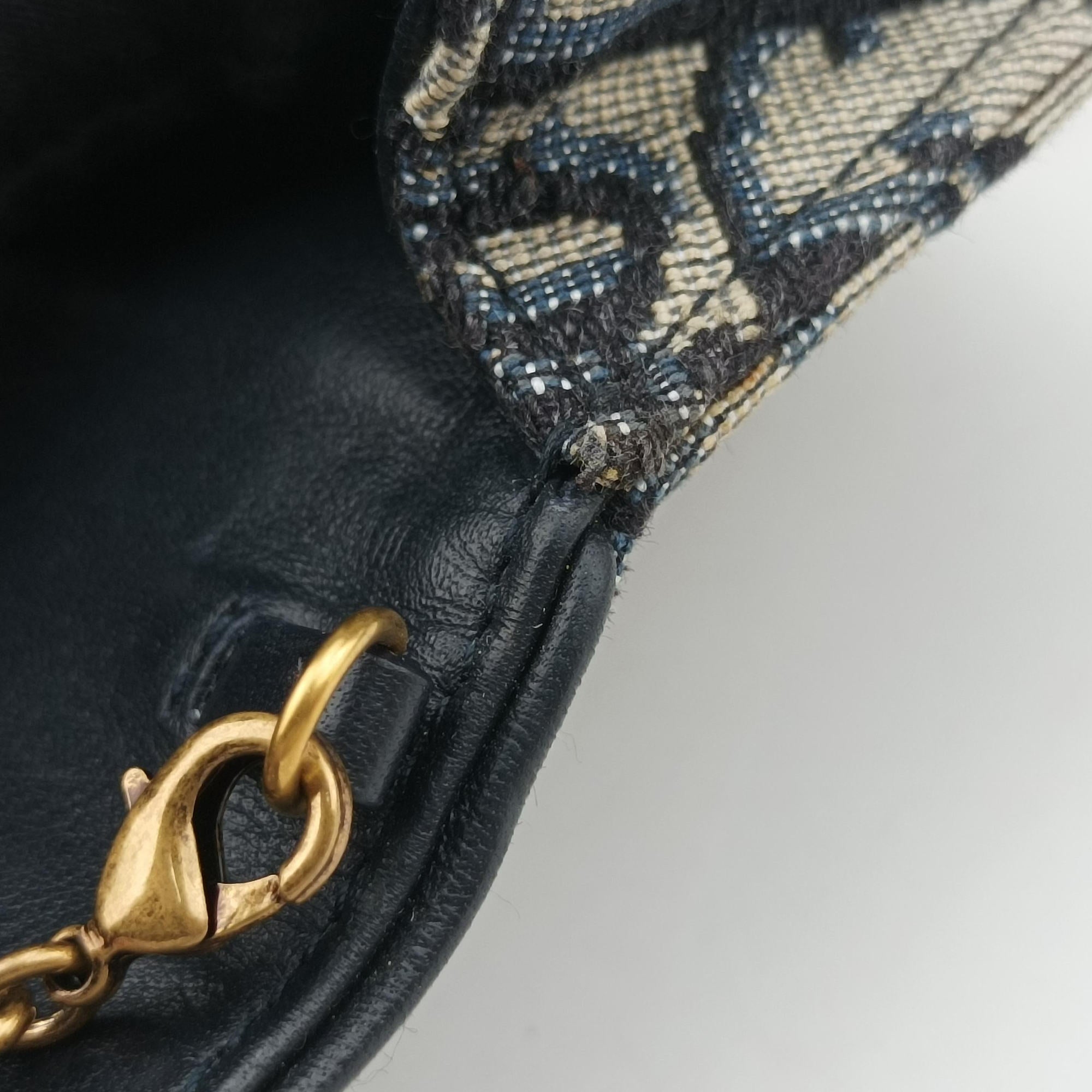 Secondhand Christian Dior Saddle Navy×Gray jacquard  shoulderbag | stylenewstar