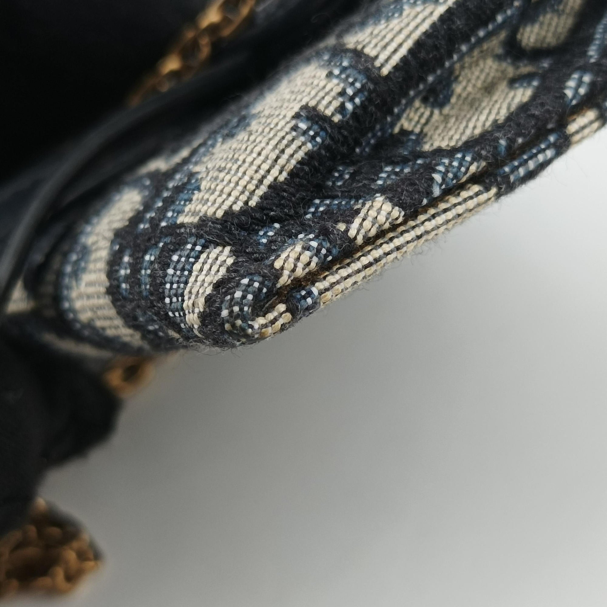 Secondhand Christian Dior Saddle Navy×Gray jacquard  shoulderbag | stylenewstar