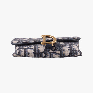 Secondhand Christian Dior Saddle Navy×Gray jacquard  shoulderbag | stylenewstar