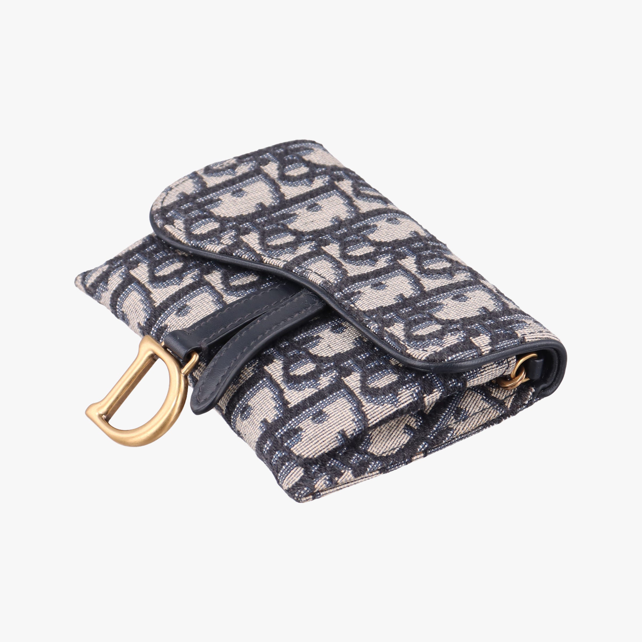 Secondhand Christian Dior Saddle Navy×Gray jacquard  shoulderbag | stylenewstar