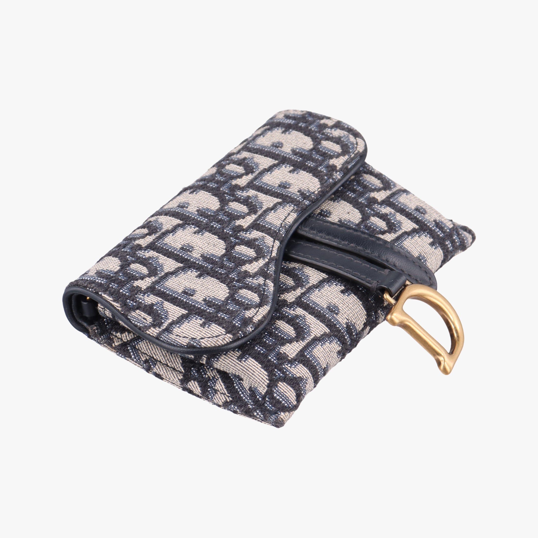 Secondhand Christian Dior Saddle Navy×Gray jacquard  shoulderbag | stylenewstar