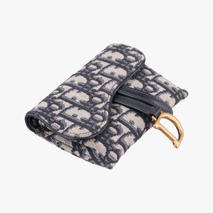 Secondhand Christian Dior Saddle Navy×Gray jacquard  shoulderbag | stylenewstar