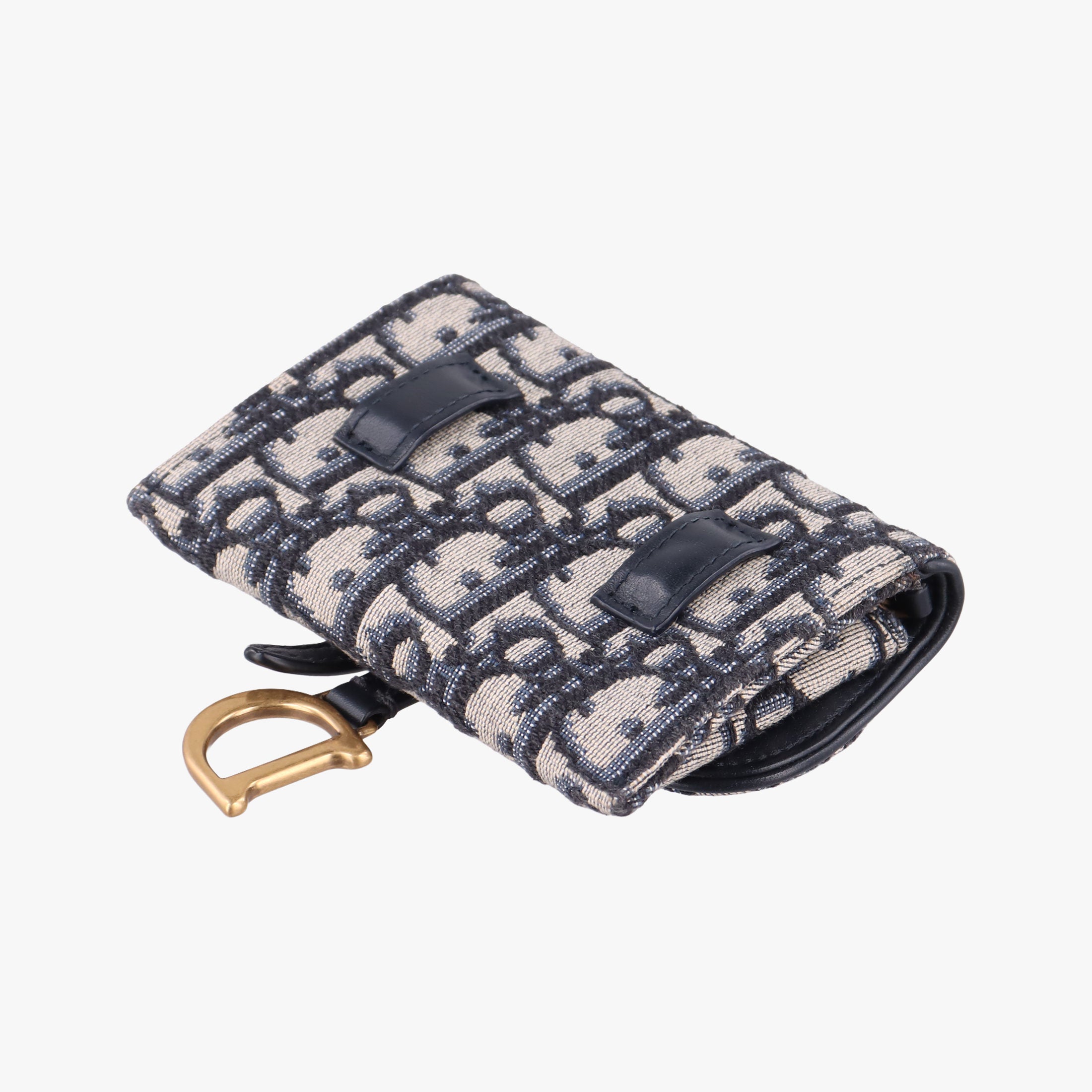 Secondhand Christian Dior Saddle Navy×Gray jacquard  shoulderbag | stylenewstar