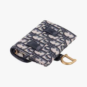 Secondhand Christian Dior Saddle Navy×Gray jacquard  shoulderbag | stylenewstar
