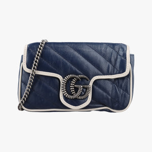 Pre-owned Gucci GG Marmont White×blue Leather 574969 shoulderbag | stylenewstar